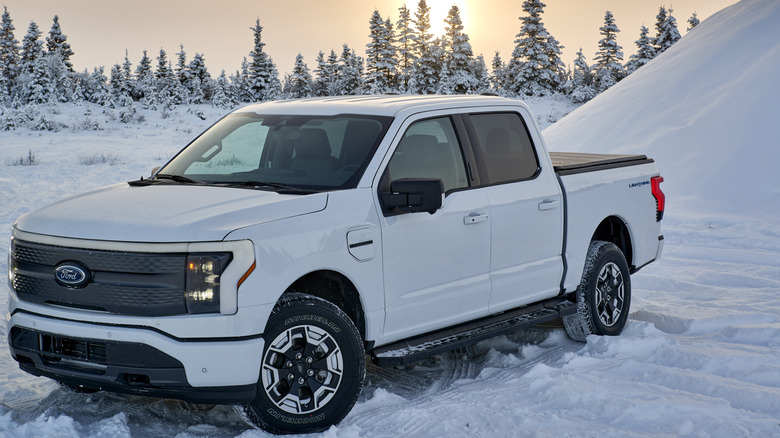 2022 Ford F-150 Lightning electric truck on snow