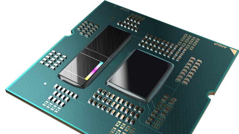 Macro view of an AMD Processor with asymmetrical 3D V-Cache design.