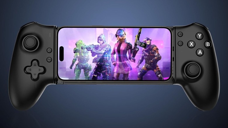 G-Story Mobile Gam ing Controller with Fortnite displayed on installed phone.