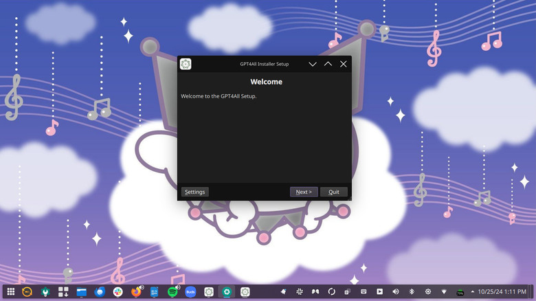 An image of the GPT4ALL installer window on a desktop with a purple and blue background