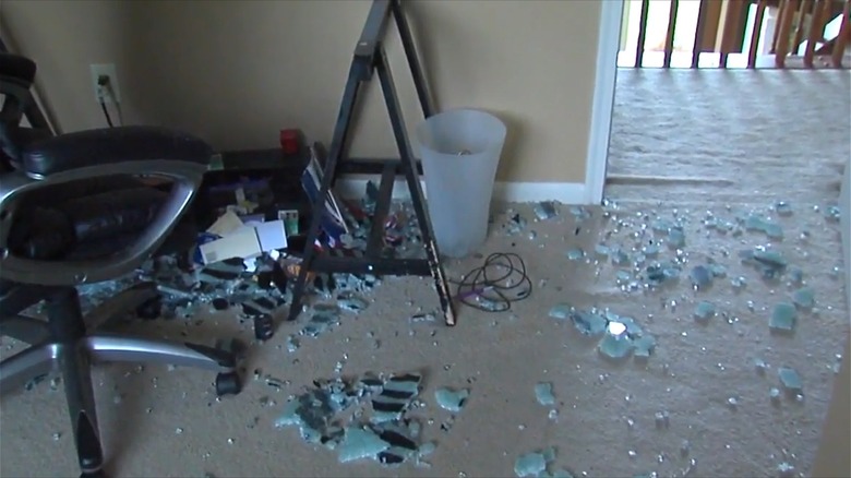 A shattered glass desk