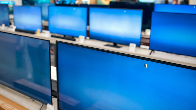 Television monitors on display