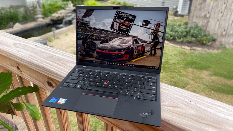 Lenovo ThinkPad X1 Nano Gen 3 open on deck railing