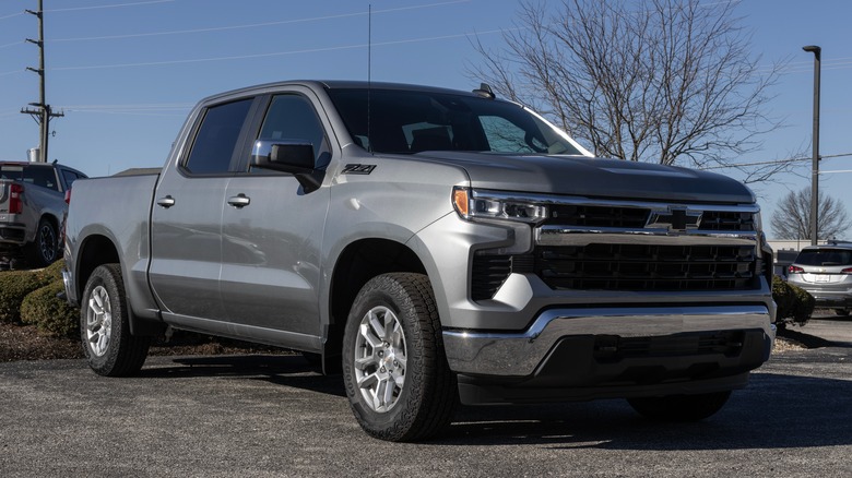 silver Chevrolet Silverado park display