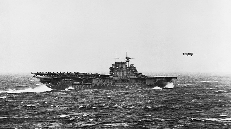 An Army B-25 takes off from the deck of the USS Hornet