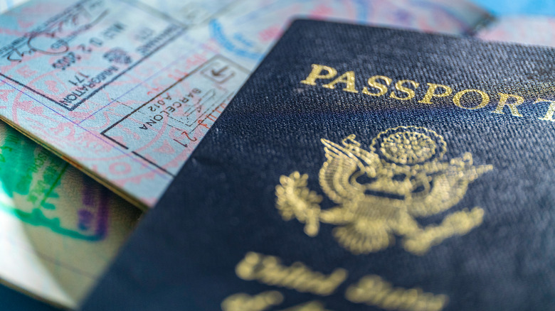 U.S. passport with stamps on page