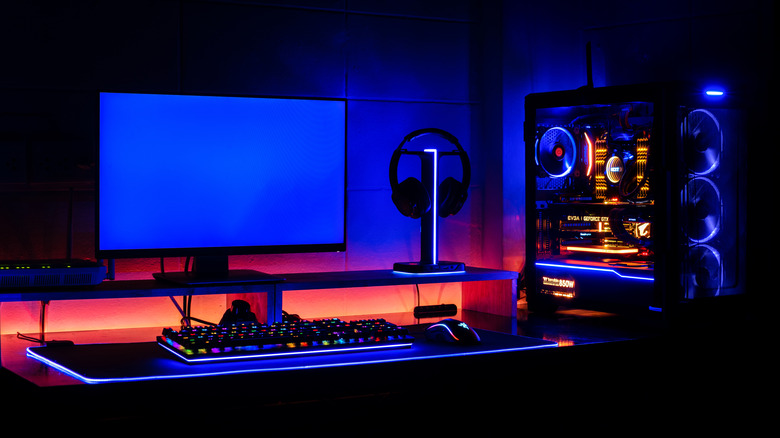 A gaming PC setup with plentiful amounts of RGB