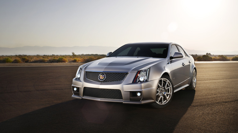 Silver 2014 Cadillac CTS-V performance sedan front 3/4 view