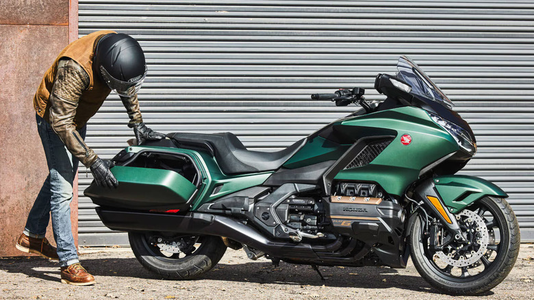 Person standing by a green Honda Gold Wing