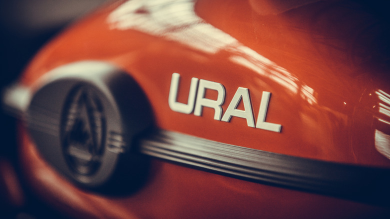 Ural name on a motorcycle gas tank