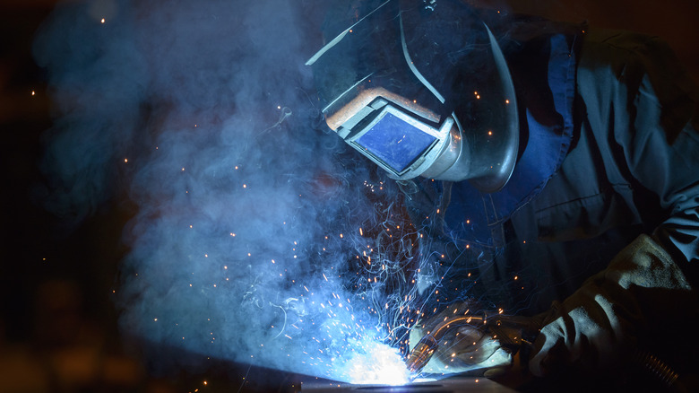 a welder welding