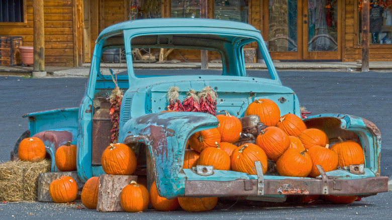 Truck with pumpkins in engine bay