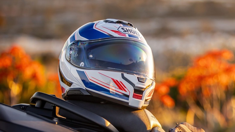 Shoei helmet on a motorcycle