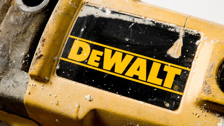 DeWalt logo on tool, closeup shot