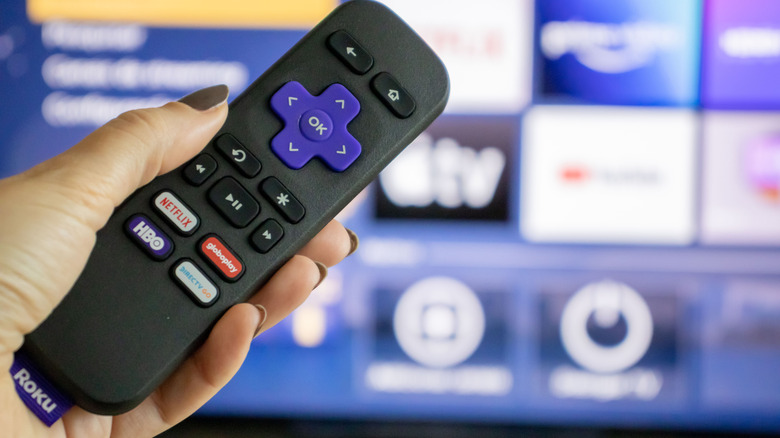 Roku remote pointed at Roku TV OS