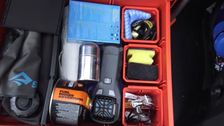 Camping tools in a Milwaukee Packout toolbox