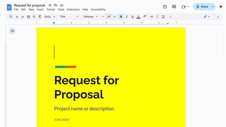 Google Docs page with yellow background color