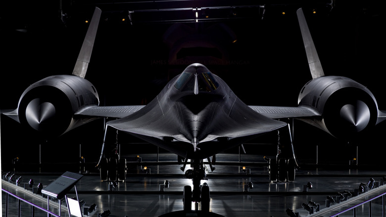 Front view of SR-71 Blackbird plane in the Smithsonian Museum.