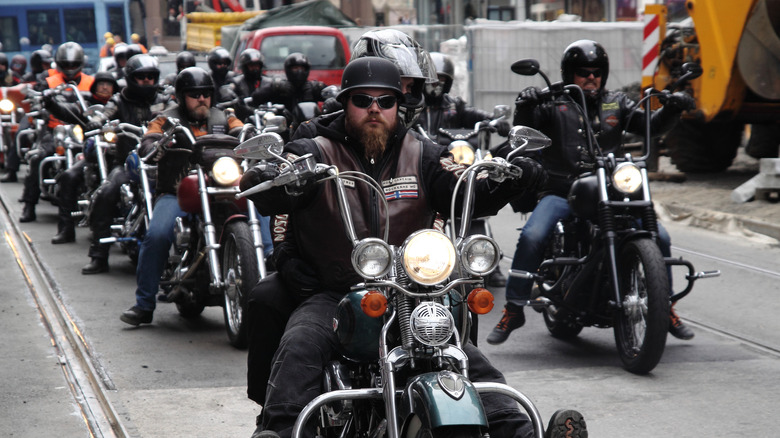 Big group of motorcyclists riding their motorcycles