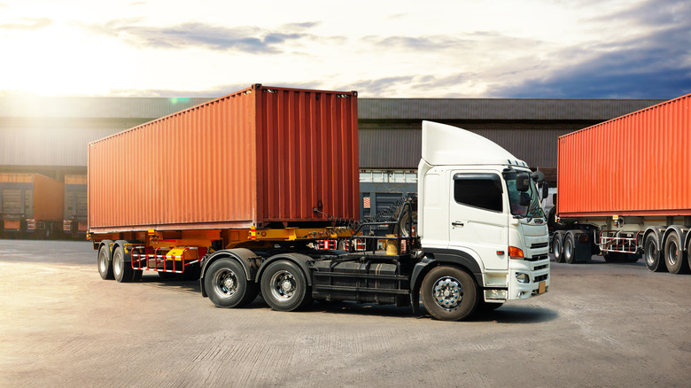 Parked semi trailer trucks