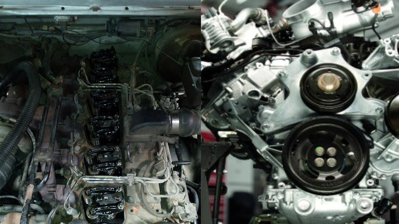 Side-by-side image of Cummins 5.9 and Ford Power Stroke 7.3-liter diesel engines