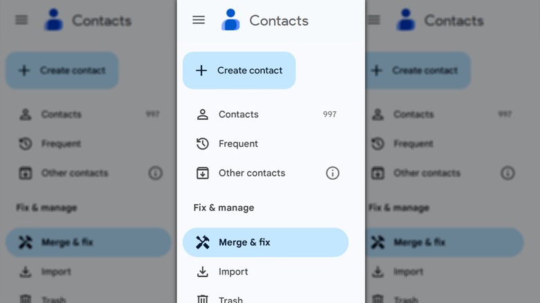 Merge & fix option inside Google Contacts app