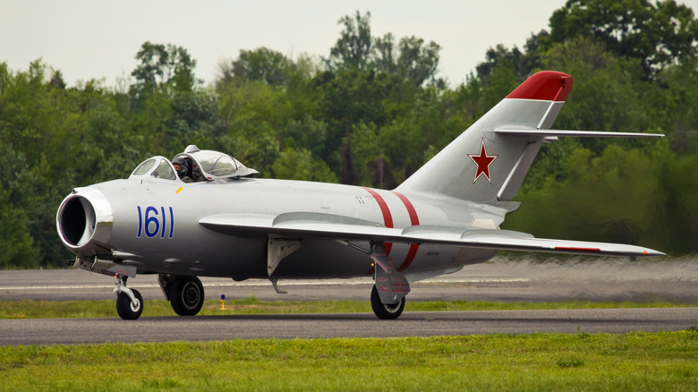 MiG 17 silver and red