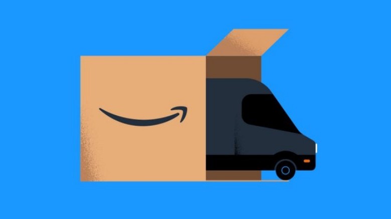 Graphic of truck driving out of Amazon box