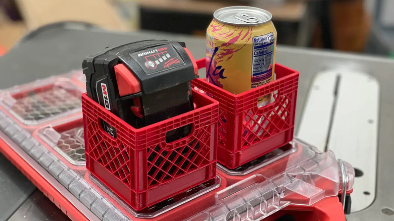 3D printed mini crates on top of a Milwaukee organizer