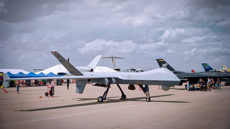 An MQ-9 Reaper drone on display