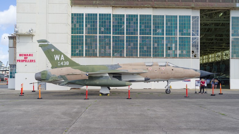 Republic F-105 Thunderchief on display at hangar