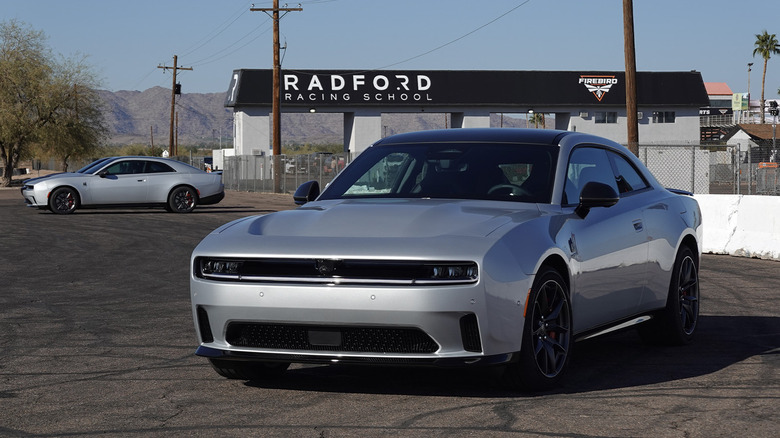 2025 Dodge Charger Daytona front three quarters at Radford Racing School