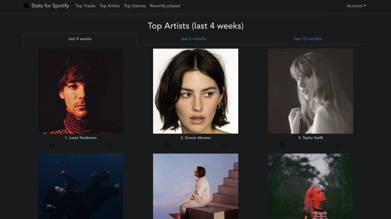 Top artists on the Stats for Spotify website