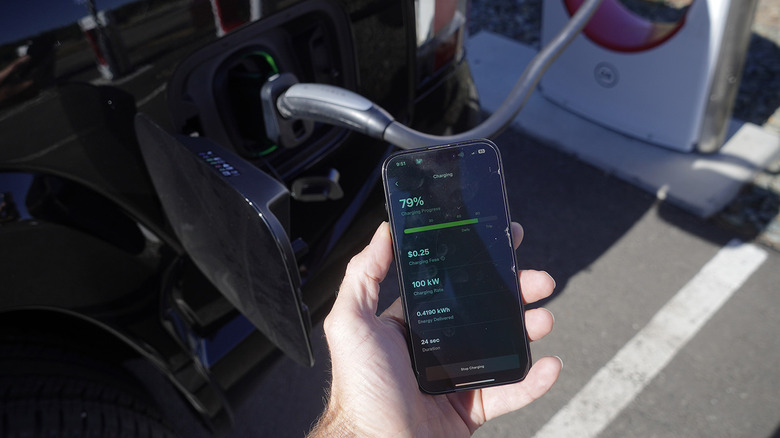 Chevrolet Silverado EV using the Tesla charger, adaptor, and app