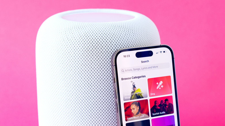 HomePod with iPhone and Apple Music open