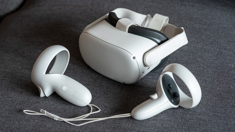 White colored Meta Quest 2 virtual reality headset